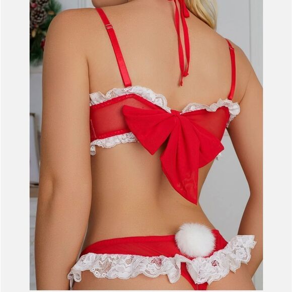 Christmas Bodysuit for Women One Piece Teddy Lingerie with Cute Bow and Bells US - Picture 4 of 9
